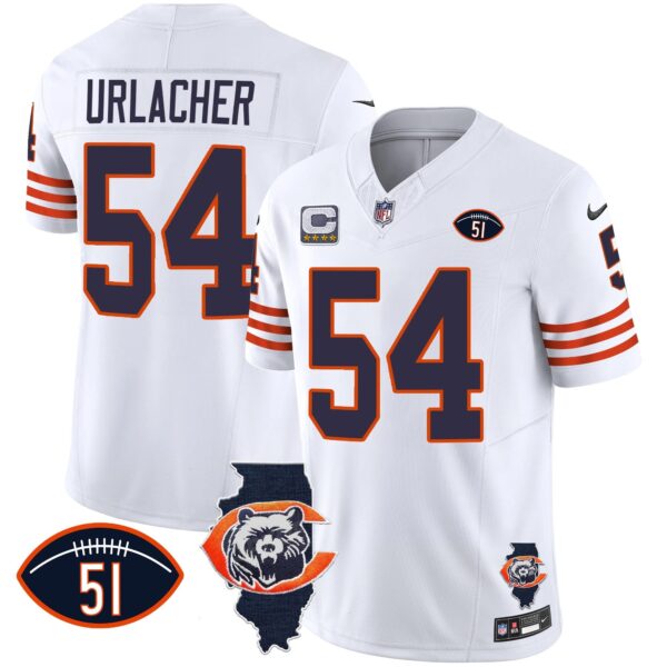 Bears Throwback Illinois Patch Vapor Jersey – All Stitched – White – Brian Urlacher Jersey