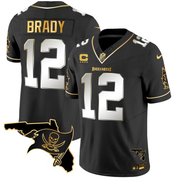 Buccaneers Florida Patch Vapor Gold Jersey – All Stitched – Black Limited – Tom Brady Jersey