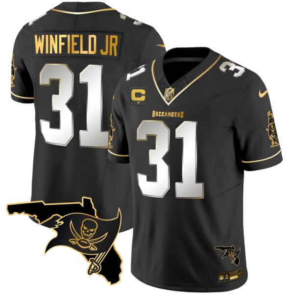 Buccaneers Florida Patch Vapor Gold Jersey – All Stitched – Black Limited – Antoine Winfield Jr. Jersey