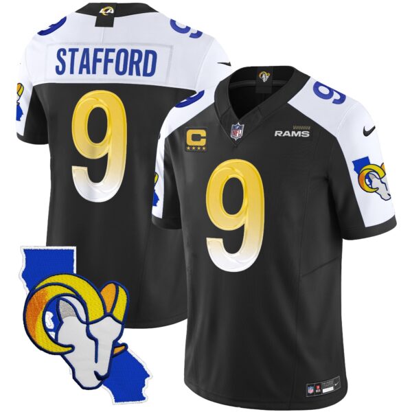Rams California Patch Vapor Limited Jersey – All Stitched – Black Alternate – Matthew Stafford Jersey