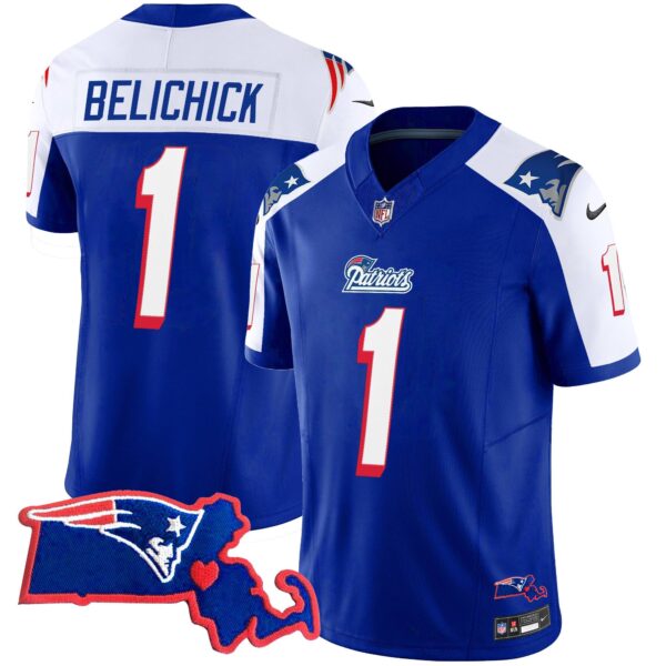 Patriots Massachusetts Patch Vapor Jersey – All Stitched – 1996 Alternate – Bill Belichick Jersey
