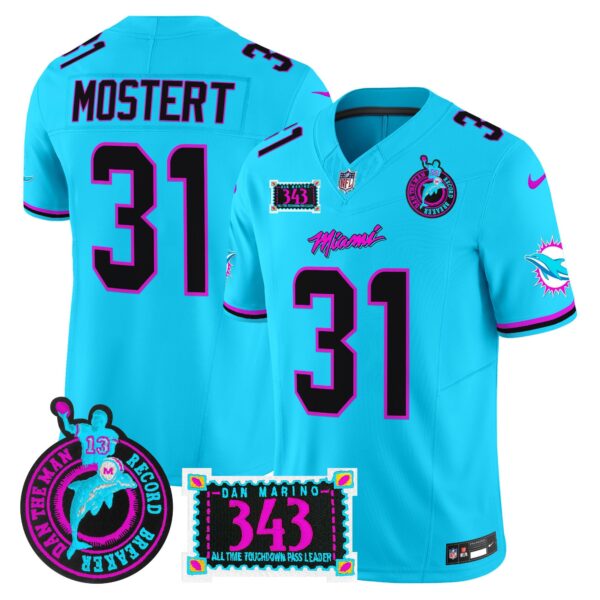 Dolphins Dan the Man Record Breaker Patch Vapor Limited Jersey – All Stitched – Aqua – Raheem Mostert Jersey