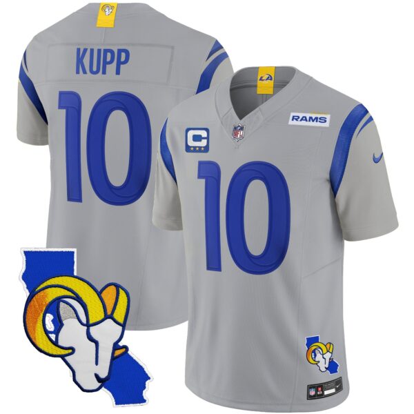 Rams California Patch Vapor Limited Jersey – All Stitched – Gray – Cooper Kupp Jersey