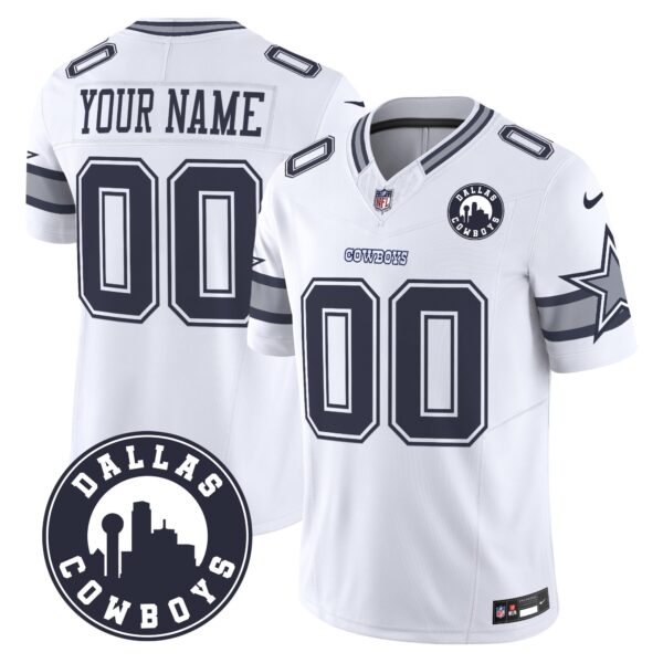 Cowboys Dallas City Patch Vapor Limited Custom Jersey – All Stitched – White Jersey