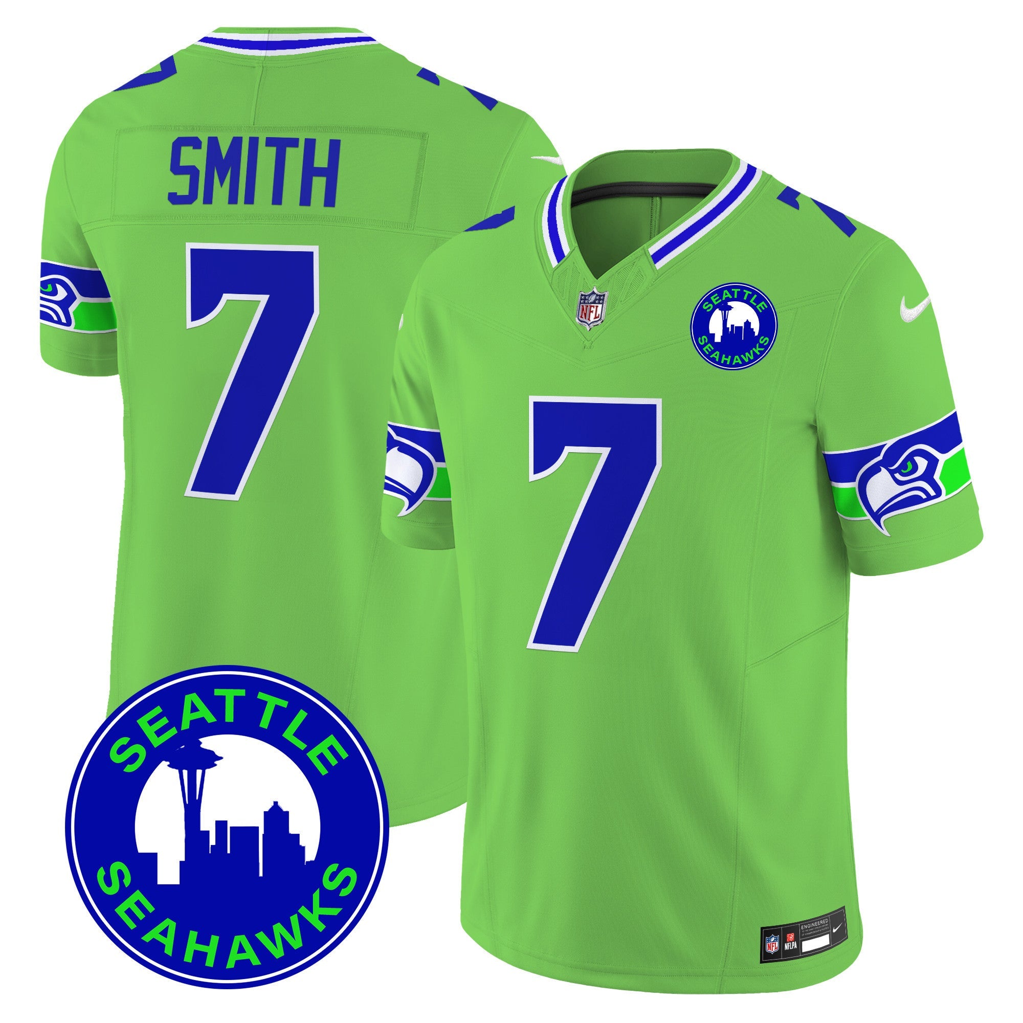 Seahawks 2024 Seattle City Patch Vapor Limited Jersey – All Stitched – Green – Geno Smith Jersey