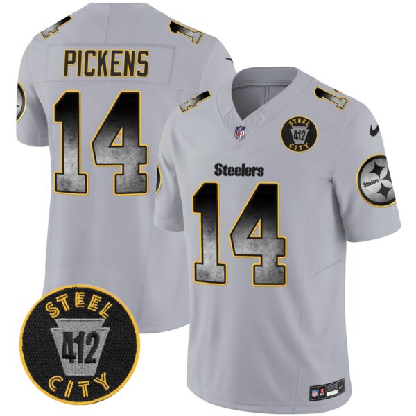 Steelers Arch Smoke 412 Patch Vapor Limited Jersey – All Stitched – Gray – George Pickens Jersey
