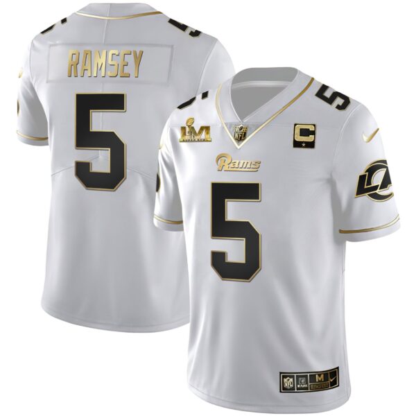 Los Angeles Rams Super Bowl LVI White Gold & Black Gold Jersey – All Stitched – White Gold – Jalen Ramsey Jersey