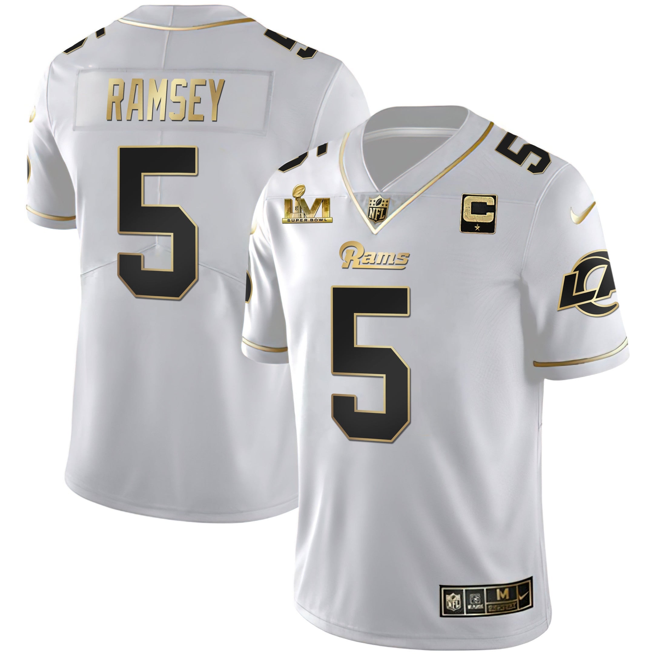 Los Angeles Rams Super Bowl LVI White Gold & Black Gold Jersey – All Stitched – White Gold – Jalen Ramsey Jersey
