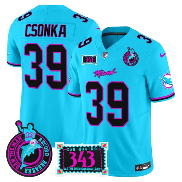 Dolphins Dan the Man Record Breaker Patch Vapor Limited Jersey – All Stitched – Aqua – Larry Csonka Jersey
