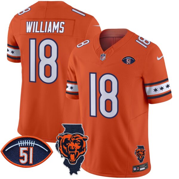 Bears Illinois & Dick Butkus Patch Vapor Limited Jersey – All Stitched – Orange – Caleb Williams Jersey