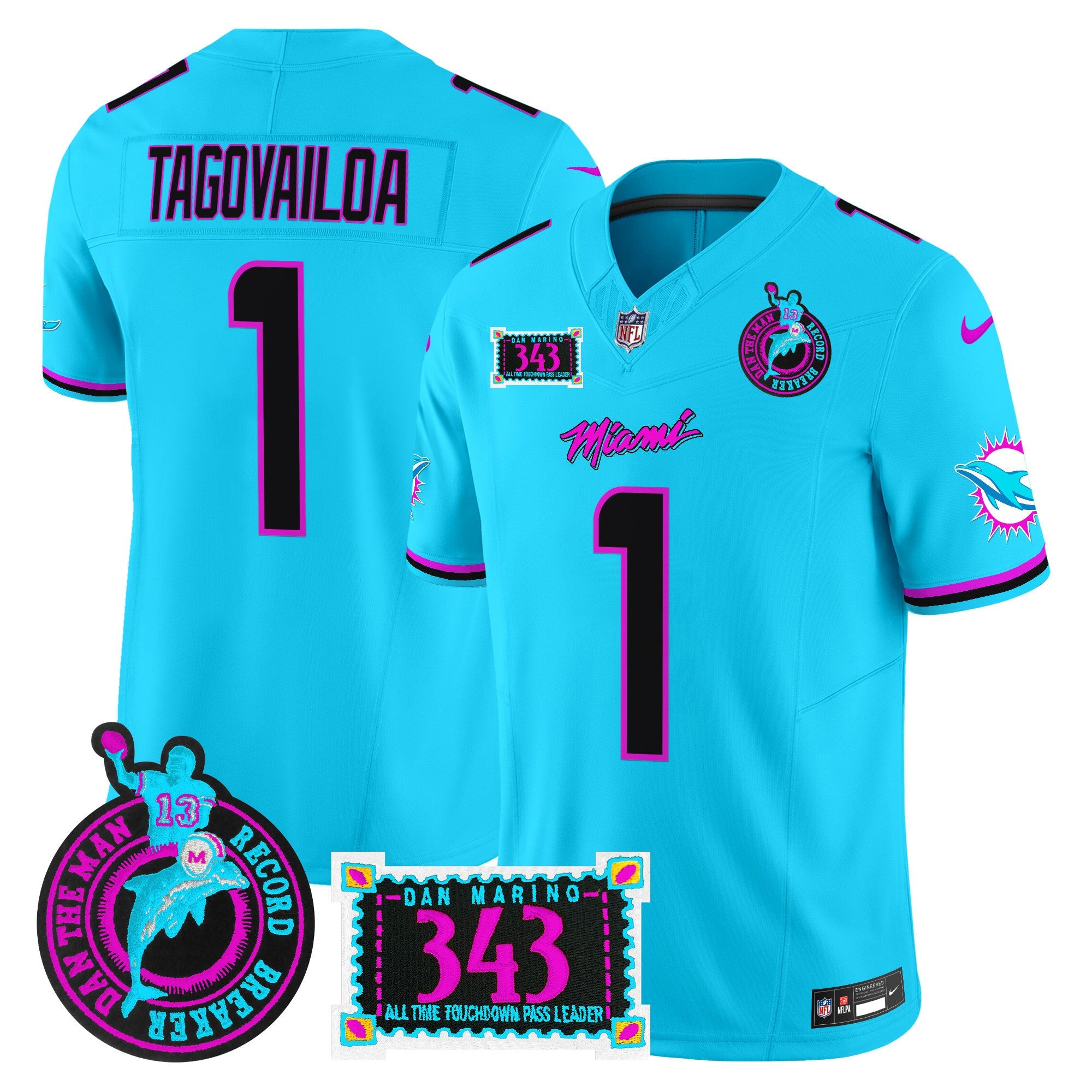 Dolphins Dan the Man Record Breaker Patch Vapor Limited Jersey – All Stitched – Aqua – Tua Tagovailoa Jersey