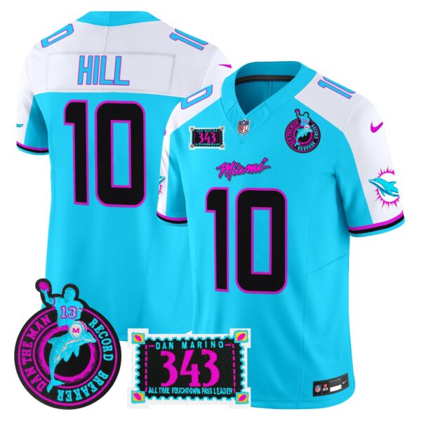 Dolphins Dan the Man Record Breaker Patch Vapor Limited Jersey – All Stitched – Aqua Alternate – Tyreek Hill Jersey