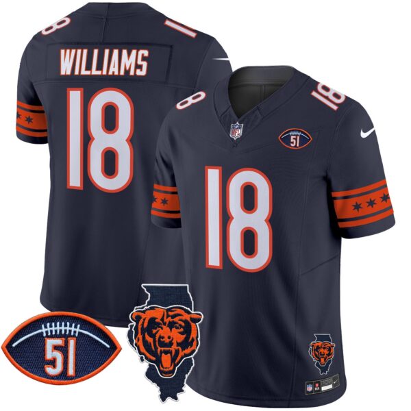 Bears Illinois & Dick Butkus Patch Vapor Limited Jersey – All Stitched – Navy – Caleb Williams Jersey