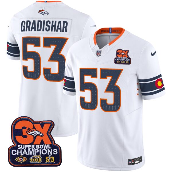 Denver Broncos 3x Patch Colorado Flag Vapor Limited Jersey – All Stitched – White – Randy Gradishar Jersey