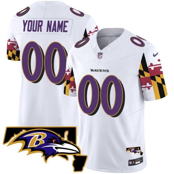 Ravens Maryland Flag Vapor Limited Custom Jersey V2 – All Stitched – White Jersey