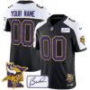 Vikings Bud Grant & Minnesota Patch Classic Limited Custom Jersey – All Stitched – Black Alternate Jersey