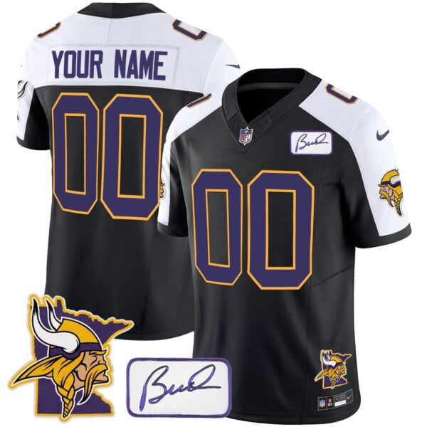 Vikings Bud Grant & Minnesota Patch Classic Limited Custom Jersey – All Stitched – Black Alternate Jersey