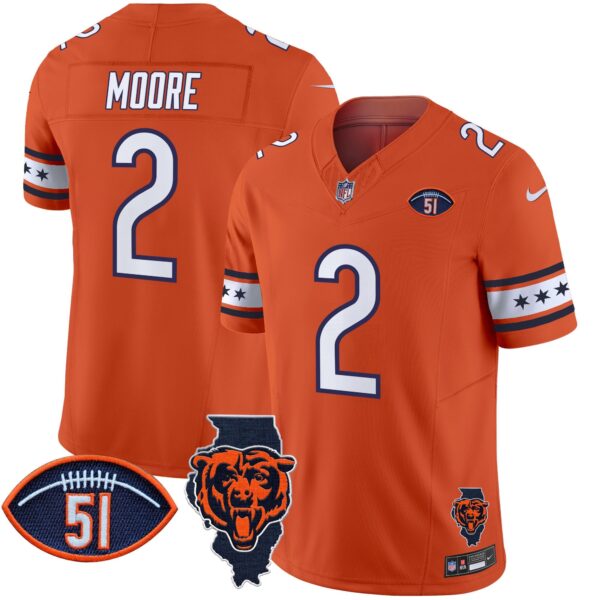 Bears Illinois & Dick Butkus Patch Vapor Limited Jersey – All Stitched – Orange – D.J. Moore Jersey