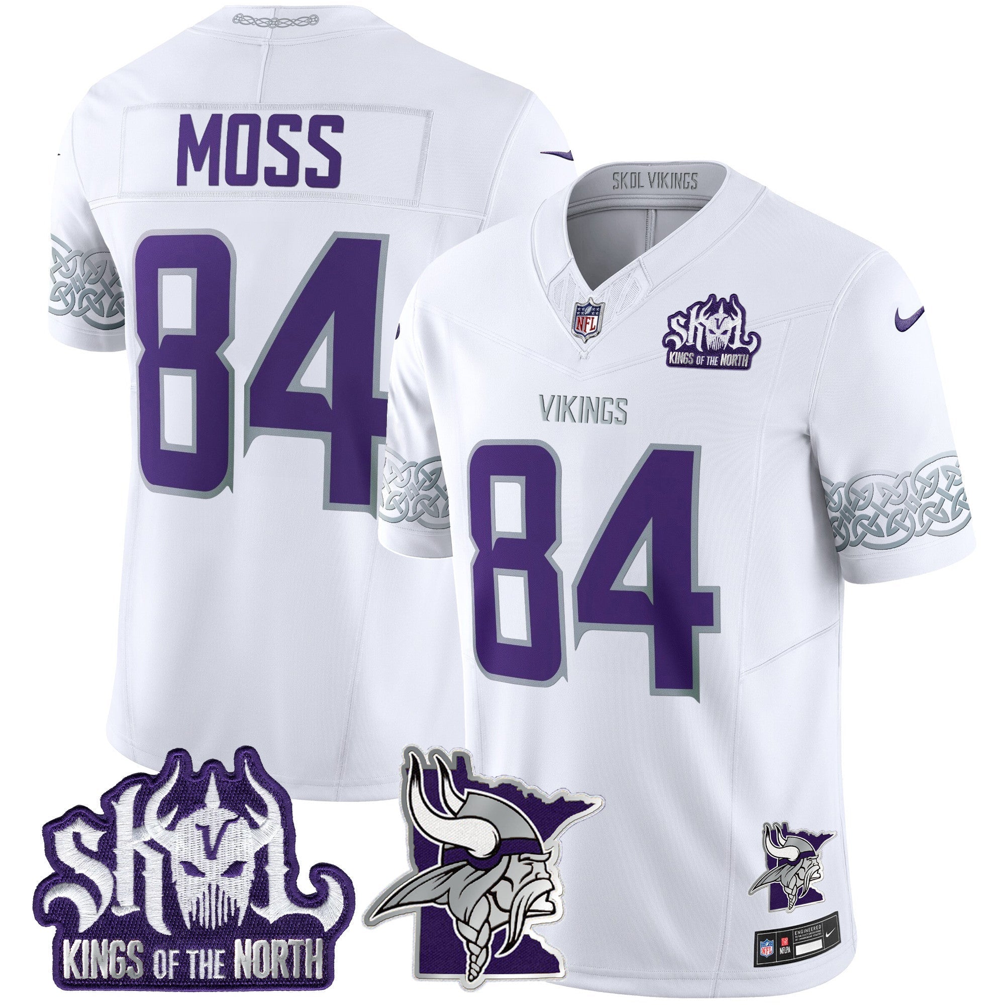 Minnesota Vikings 2024 Winter Warrior Skol Patch Vapor Limited Jersey V2 – All Stitched – White – Randy Moss Jersey