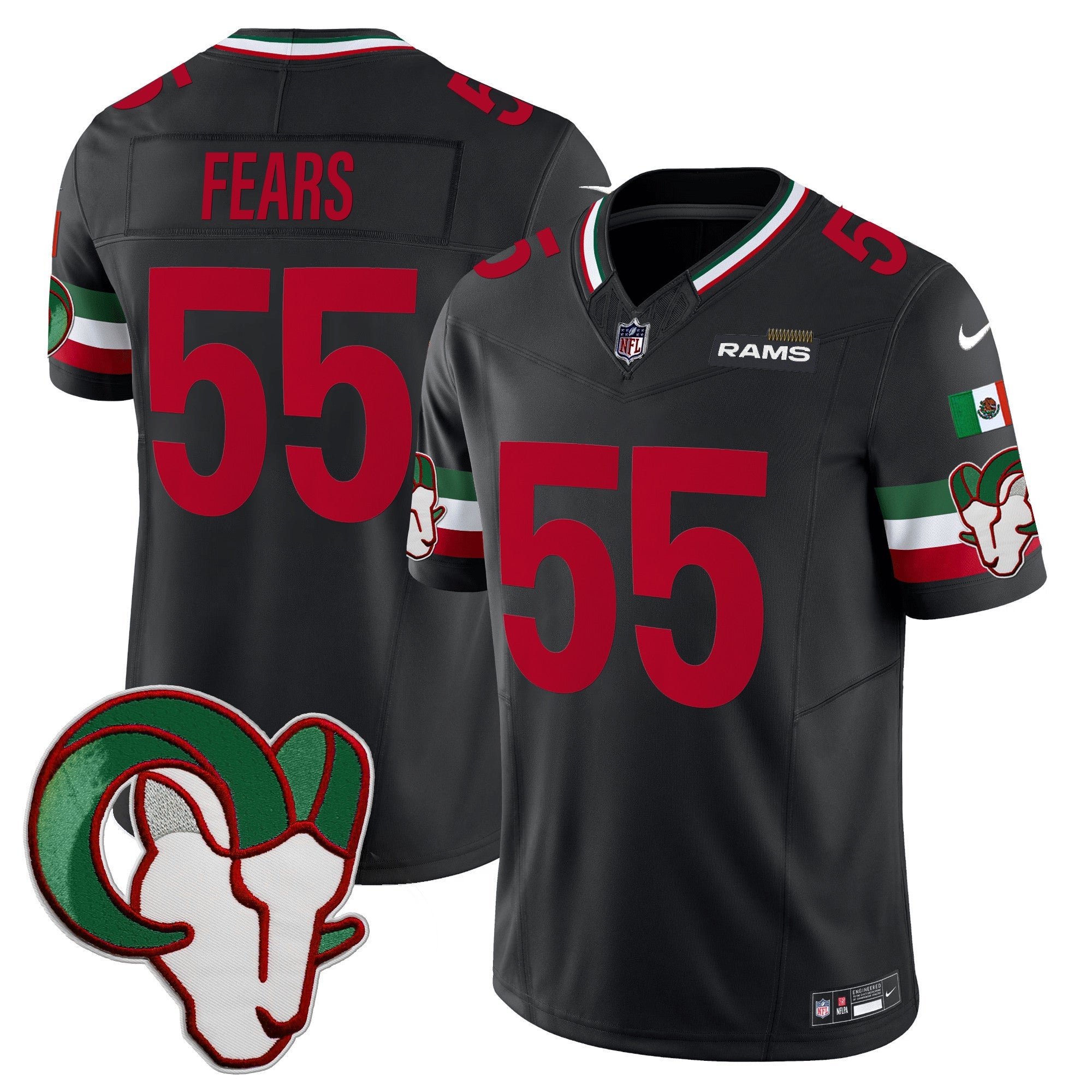 Rams Mexico Vapor Limited Jersey – All Stitched – Black – Tom Fears Jersey