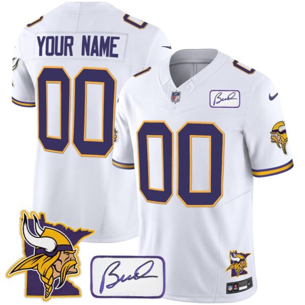 Vikings Bud Grant & Minnesota Patch Classic Limited Custom Jersey – All Stitched – White Jersey