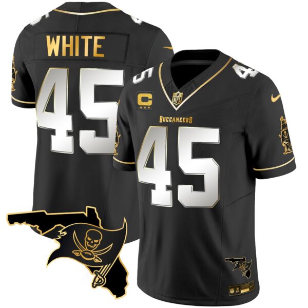 Buccaneers Florida Patch Vapor Gold Jersey – All Stitched – Black Limited – Devin White Jersey