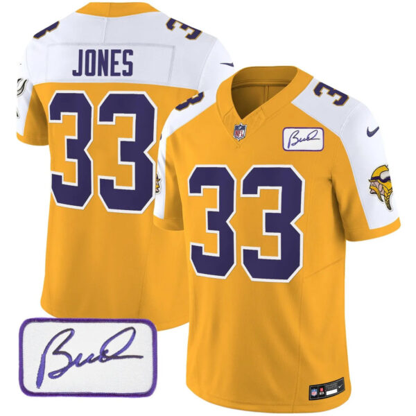 Vikings Vapor Limited Player 2024 Jersey TLA – All Stitched – Gold Alternate – Aaron Jones Jersey