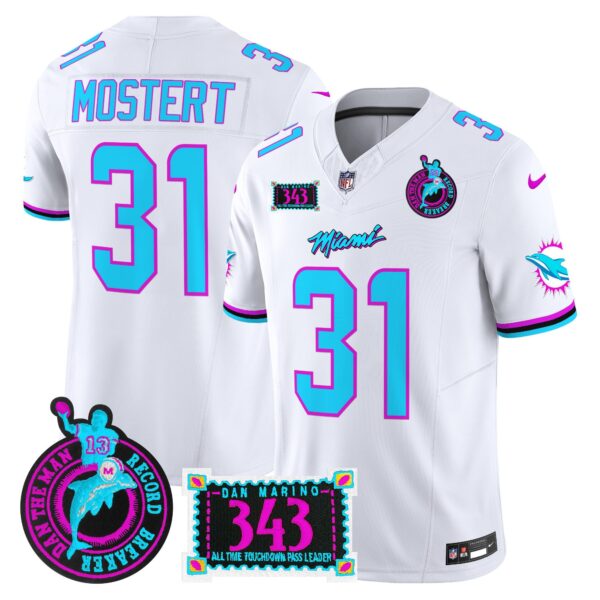 Dolphins Dan the Man Record Breaker Patch Vapor Limited Jersey – All Stitched – White – Raheem Mostert Jersey