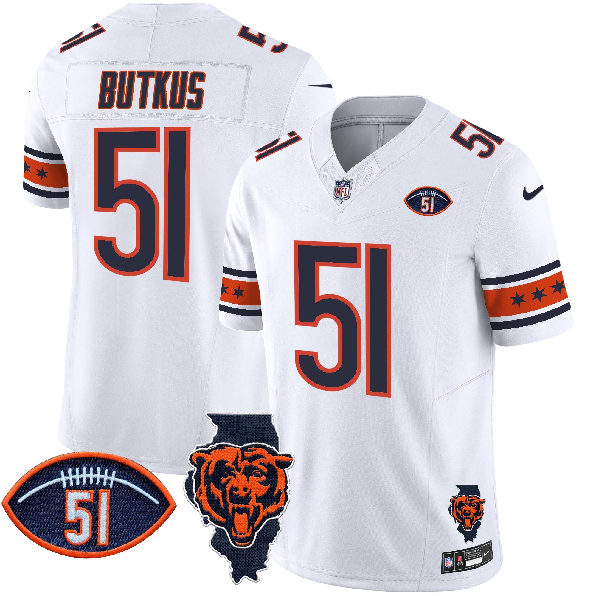 Bears Illinois & Dick Butkus Patch Vapor Limited Jersey – All Stitched – White – Dick Butkus Jersey