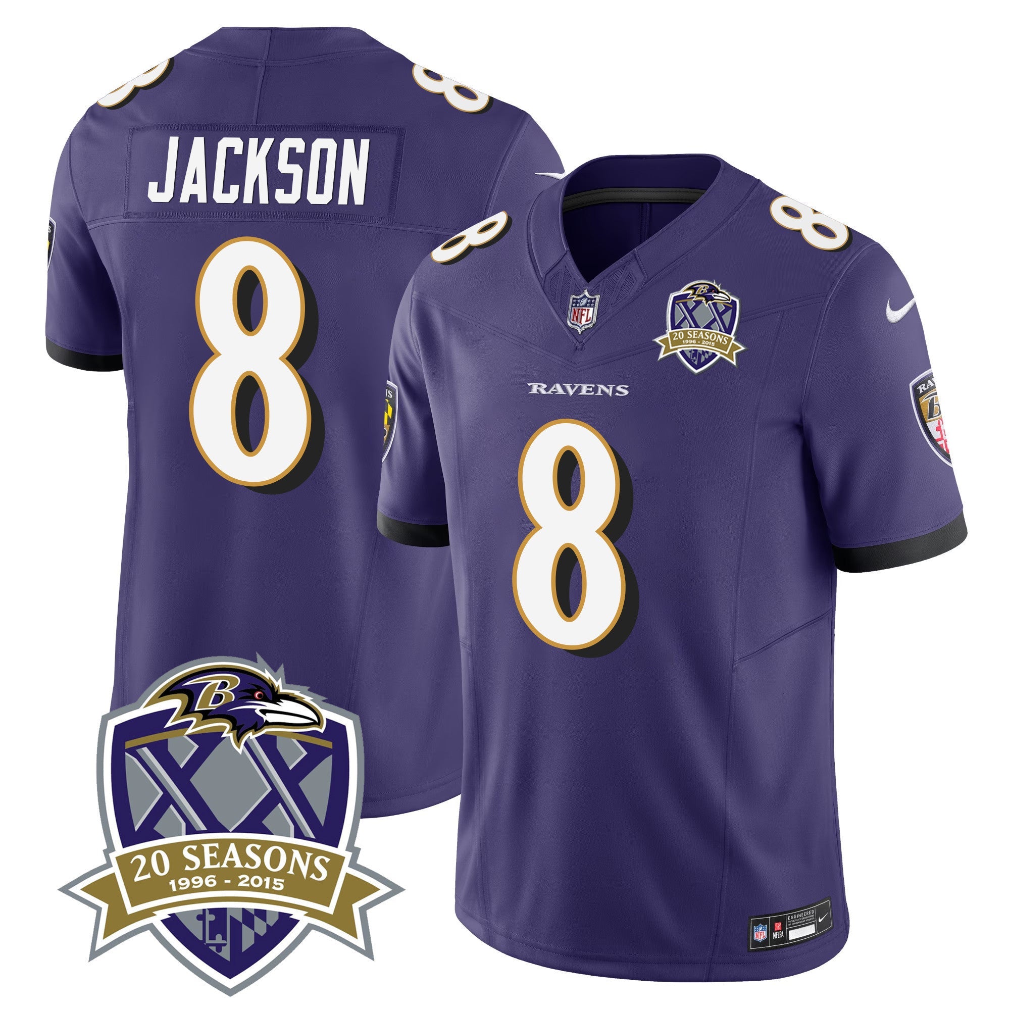 Ravens 20th Season Patch Vapor Limited Jersey – All Stitched – Purple – Lamar Jackson Jersey