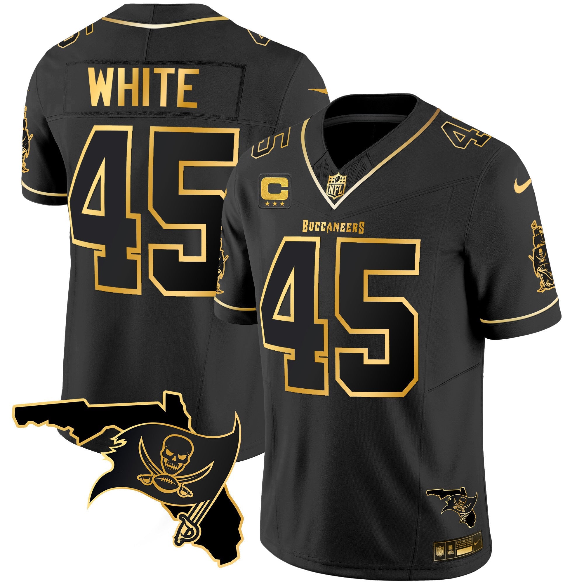 Buccaneers Florida Patch Vapor Gold Jersey – All Stitched – Black Gold – Devin White Jersey