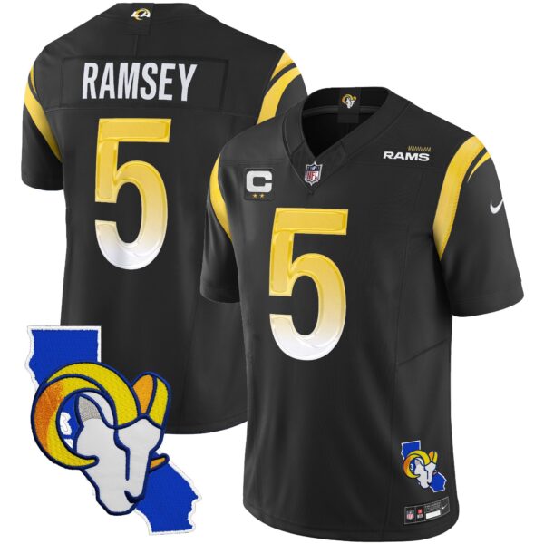 Rams California Patch Vapor Limited Jersey – All Stitched – Black – Jalen Ramsey Jersey