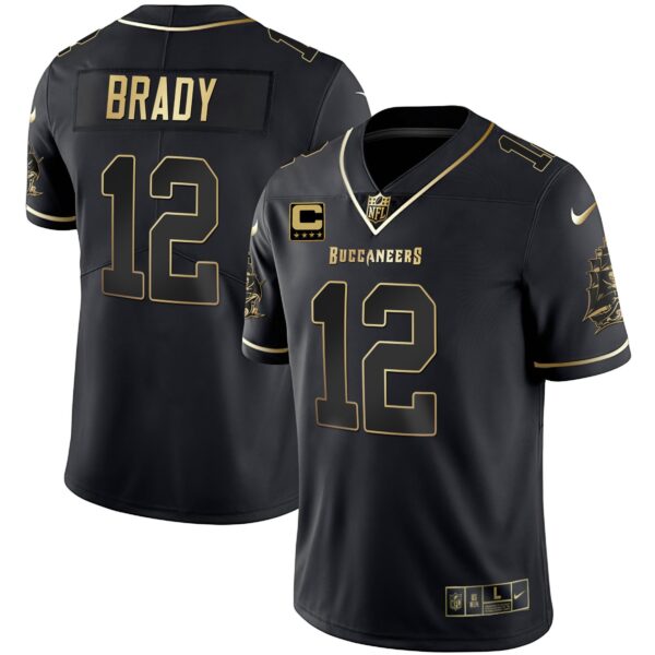 Buccaneers Gold Vapor Jersey – All Stitched – Black Gold – Tom Brady Jersey