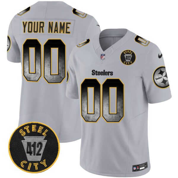 Steelers Arch Smoke 412 Patch Vapor Limited Custom Jersey – All Stitched – Gray Jersey