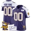 Vikings Bud Grant & Minnesota Patch Classic Limited Custom Jersey – All Stitched – Purple Alternate Jersey