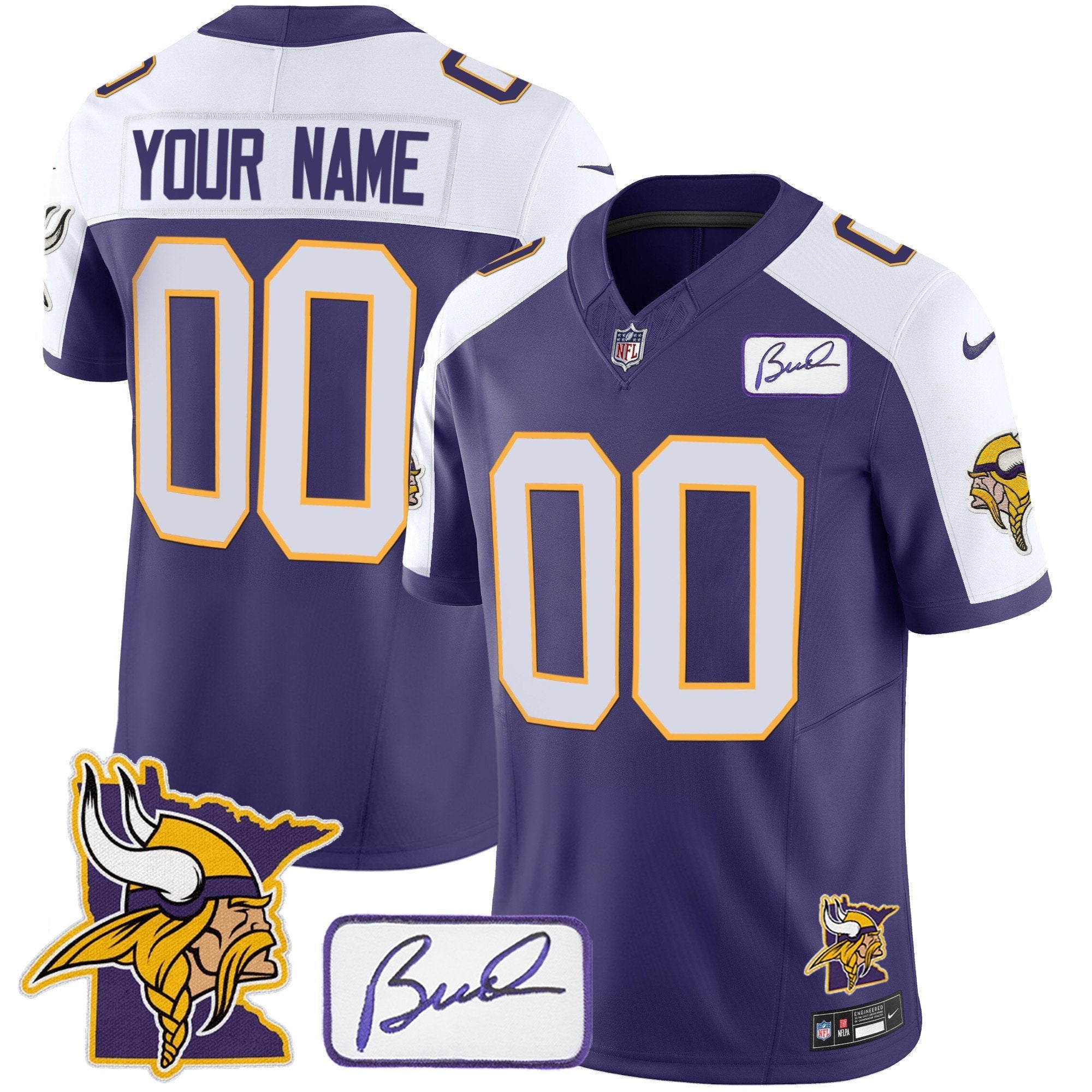 Vikings Bud Grant & Minnesota Patch Classic Limited Custom Jersey – All Stitched – Purple Alternate Jersey