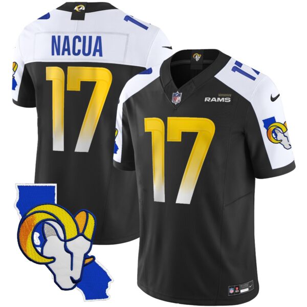 Rams California Patch Vapor Limited Jersey – All Stitched – Black Alternate – Puka Nacua Jersey