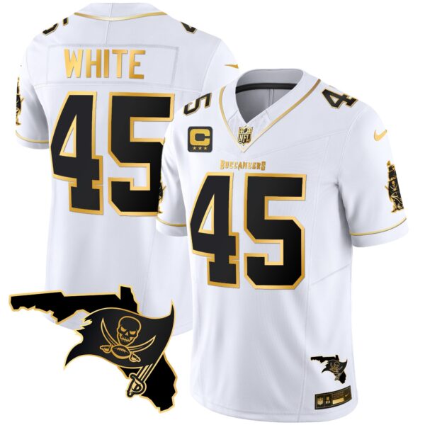 Buccaneers Florida Patch Vapor Gold Jersey – All Stitched – White Gold – Devin White Jersey