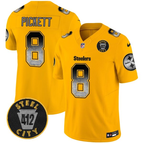 Steelers Arch Smoke 412 Patch Vapor Limited Jersey – All Stitched – Gold – Kenny Pickett Jersey
