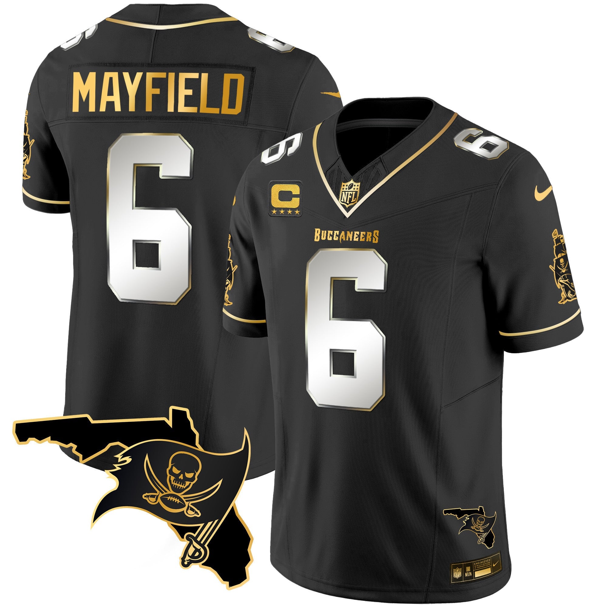 Buccaneers Florida Patch Vapor Gold Jersey – All Stitched – Black Limited – Baker Mayfield Jersey