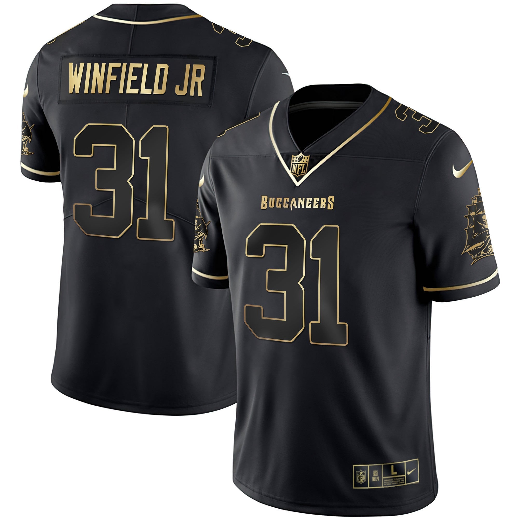 Buccaneers Gold Vapor Jersey – All Stitched – Black Gold – Antoine Winfield Jr. Jersey
