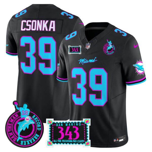 Dolphins Dan the Man Record Breaker Patch Vapor Limited Jersey – All Stitched – Black – Larry Csonka Jersey