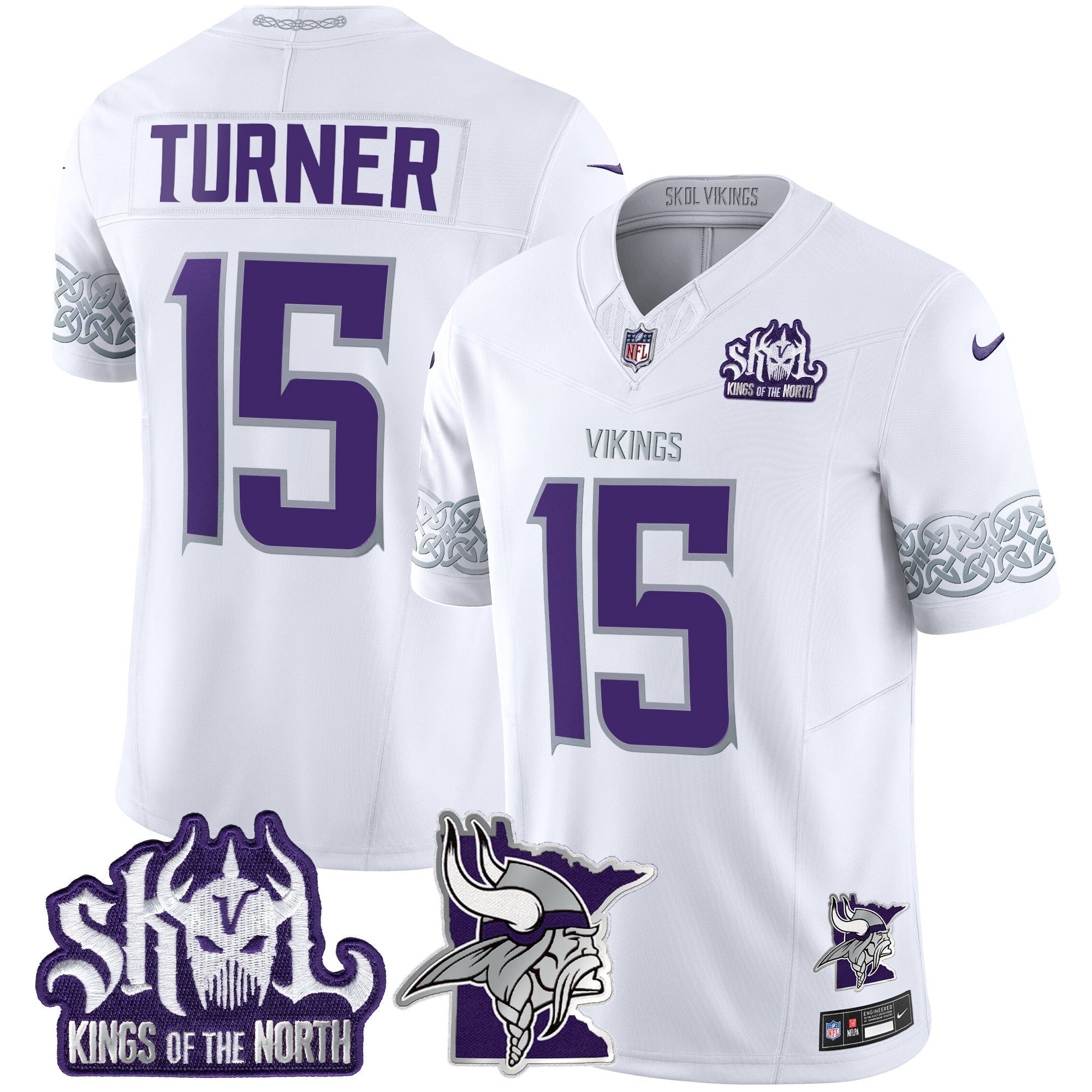 Minnesota Vikings 2024 Winter Warrior Skol Patch Vapor Limited Jersey V2 – All Stitched – White – Dallas Turner Jersey