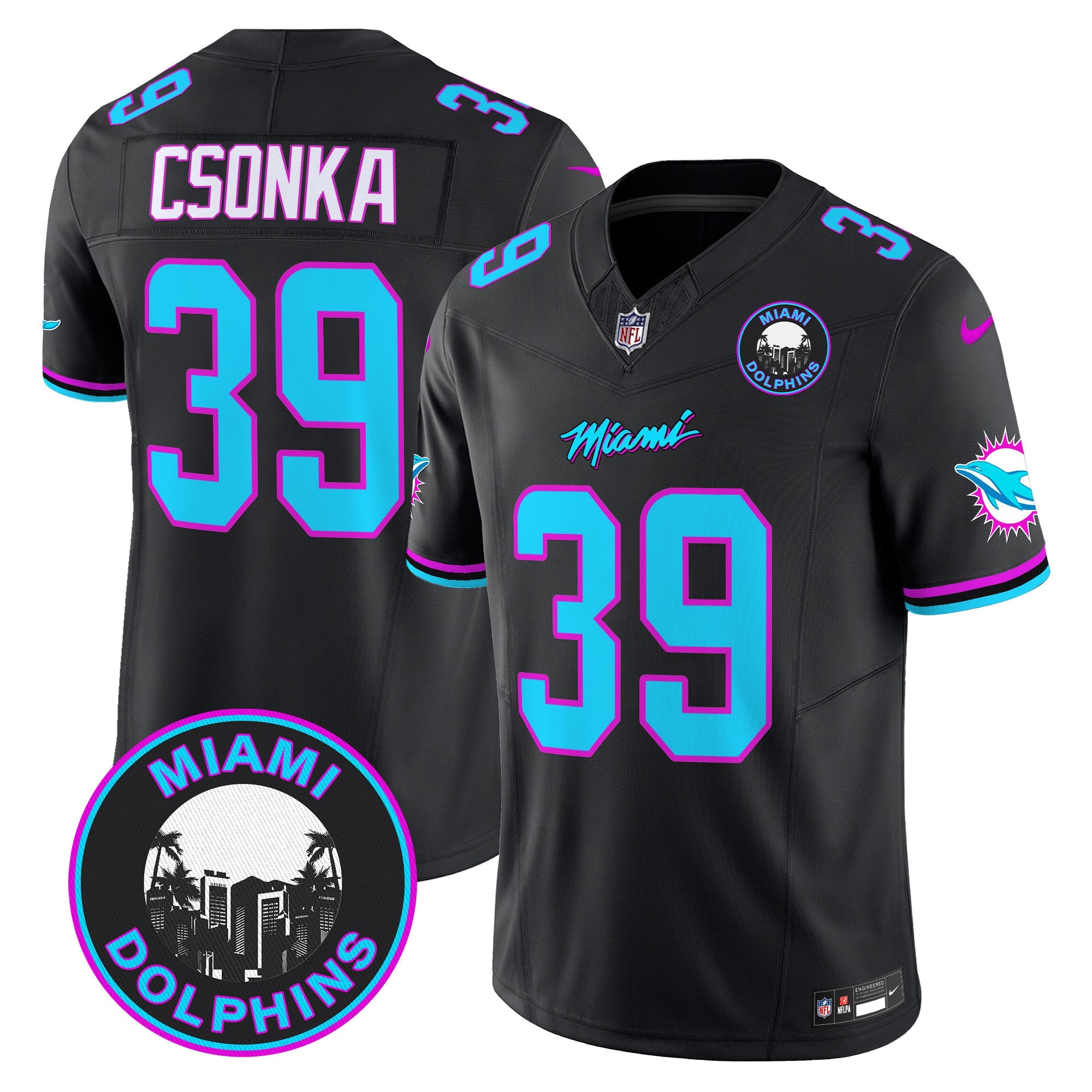 Dolphins Miami Vice Vapor Limited Jersey V3 – All Stitched – Black – Larry Csonka Jersey