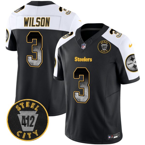 Steelers Arch Smoke 412 Patch Vapor Limited Jersey – All Stitched – Alternate – Russell Wilson Jersey