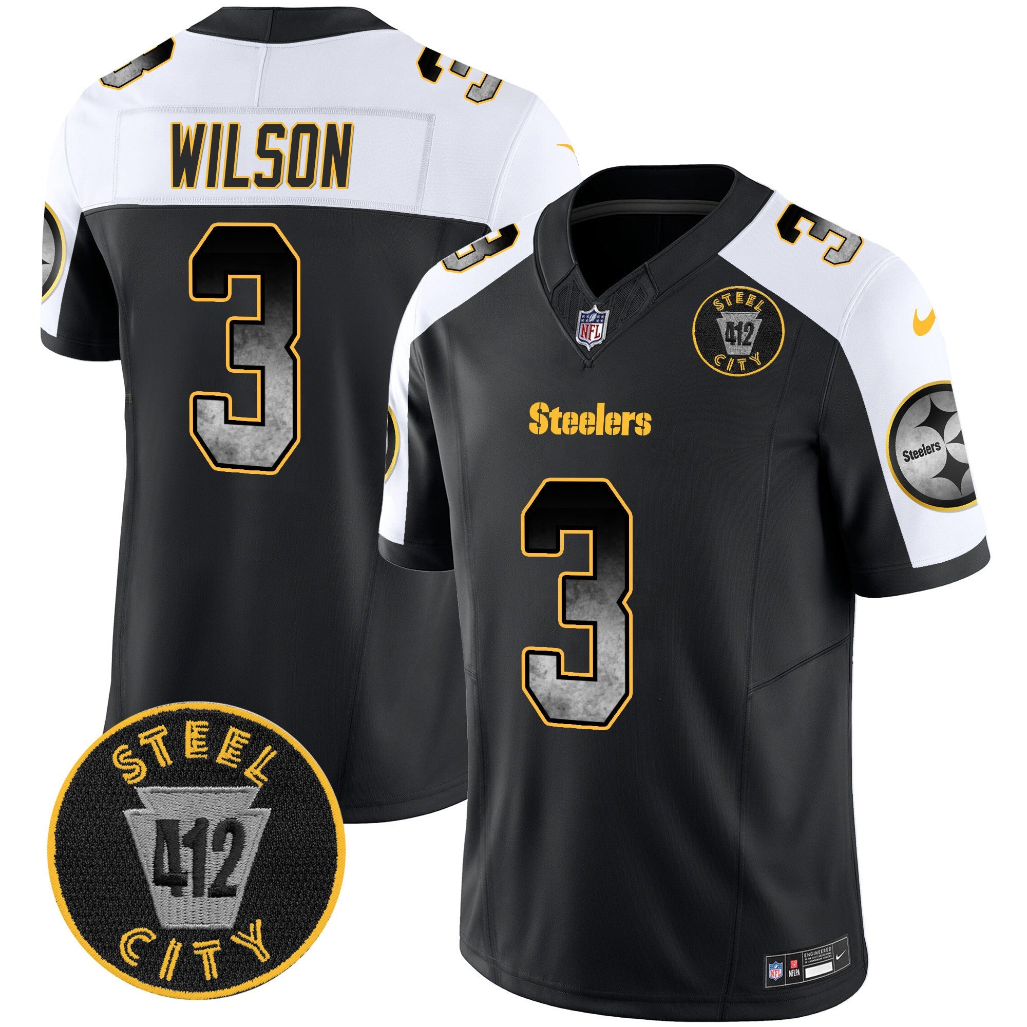 Steelers Arch Smoke 412 Patch Vapor Limited Jersey – All Stitched – Alternate – Russell Wilson Jersey