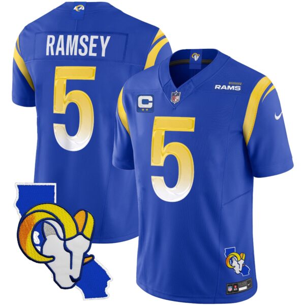Rams California Patch Vapor Limited Jersey – All Stitched – Royal – Jalen Ramsey Jersey