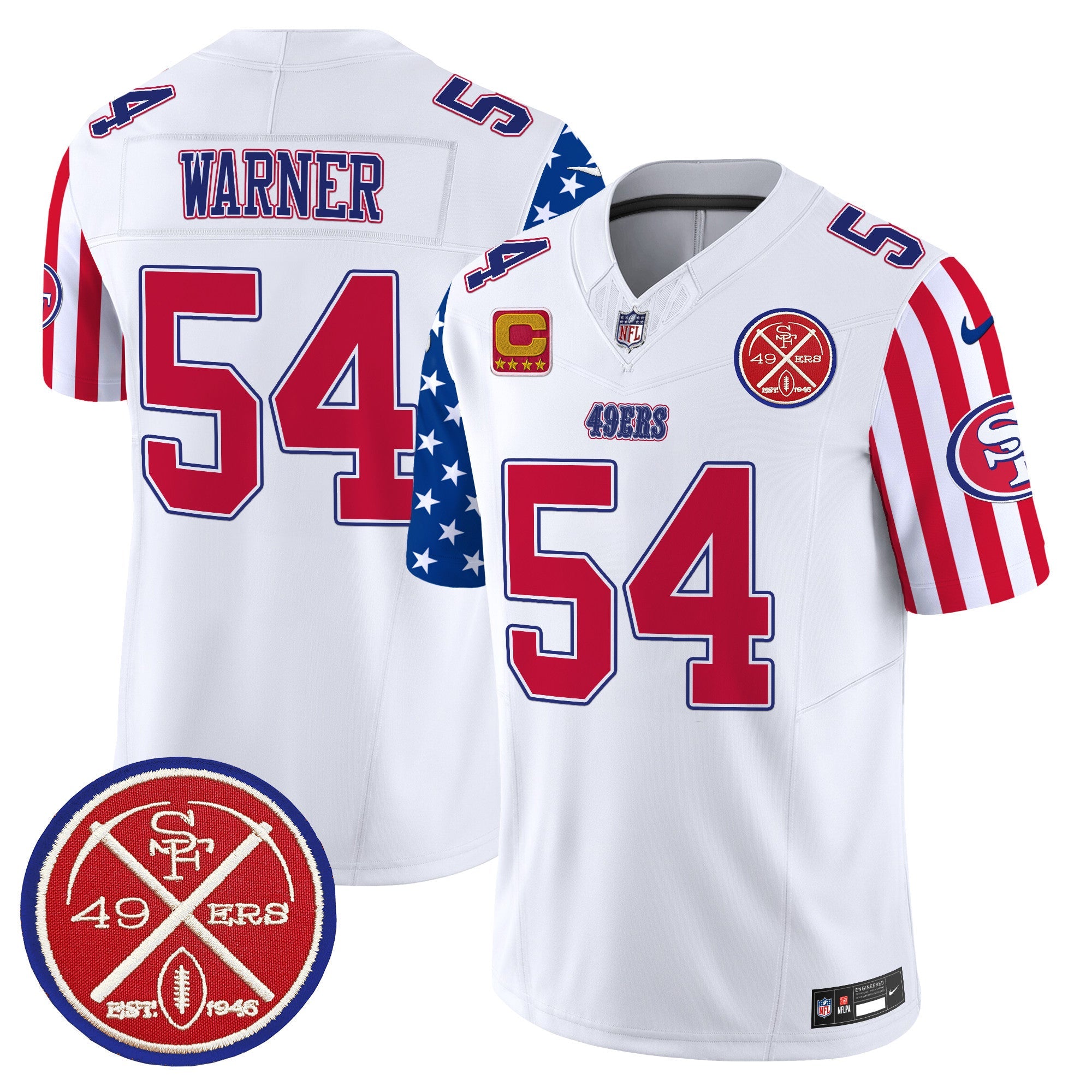 49ers American Style Vapor Limited Jersey – All Stitched – White – Fred Warner Jersey