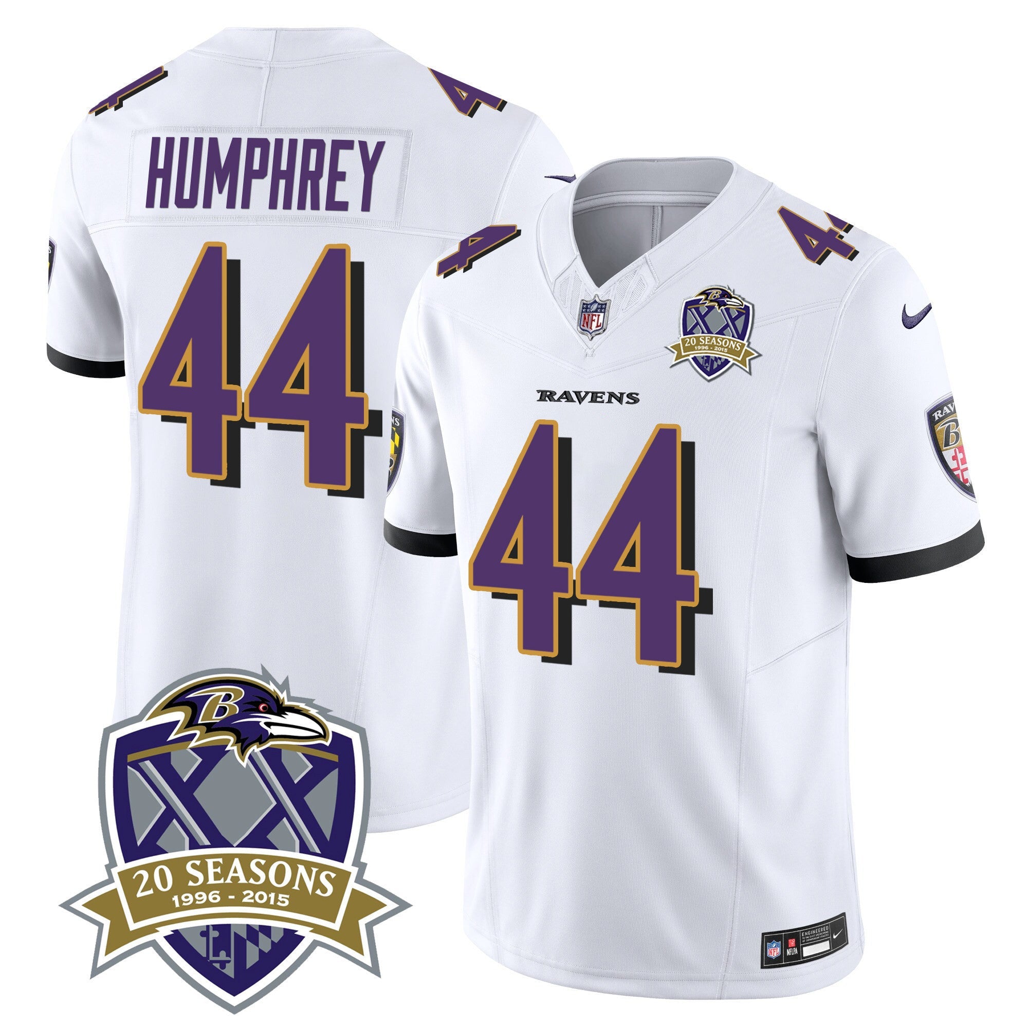 Ravens 20th Season Patch Vapor Limited Jersey – All Stitched – White – Marlon Humphrey Jersey