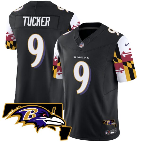 Ravens Maryland Flag Vapor Limited Jersey V2 – All Stitched – Black – Justin Tucker Jersey